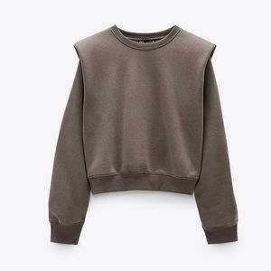 NWT ZARA SHOULDER PAD SWEATSHIRT in taupe brown